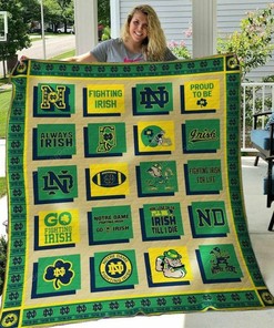 Ncaa Notre Dame Fighting Irish Quilt Bedding Set Blanket Bedroom Decor, Gifts for Family