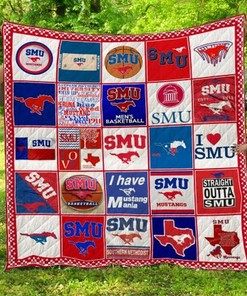 Ncaa Smu Mustangs Personalized Quilt Blanket Bedding Set for Home Decoration and Gifts for Family