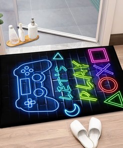 Neon Game Pattern Rugs Bedroom, Gamer Player Polyester Doormat Carpet