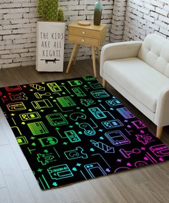 Neon Sign Gaming Area Rugs - Personalized Video Game Controller Carpet Floor Mat for Home Decor in Room