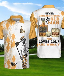 Never Underestimate An Old Man Who Love Golf And Whiskey Polo Shirt