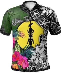 New Caledonia Custom Personalised Polo Shirt - Turtle Plumeria Banana Leaf