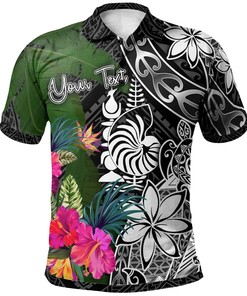New Caledonia Custom Personalised Polo Shirt - Turtle Plumeria Banana Leaf Crest