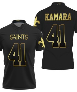 New Orleans Saints 41 Alvin Kamara Black Golden Edition Jersey Inspired Style Polo Shirt