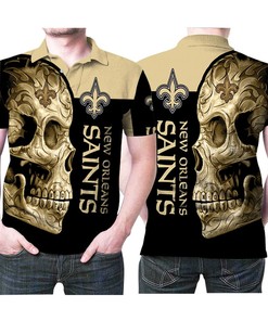 New Orleans Saints Logo Sugar Skull Flowers Pattern 3D Printed Gift For Saints Fan Polo Shirt
