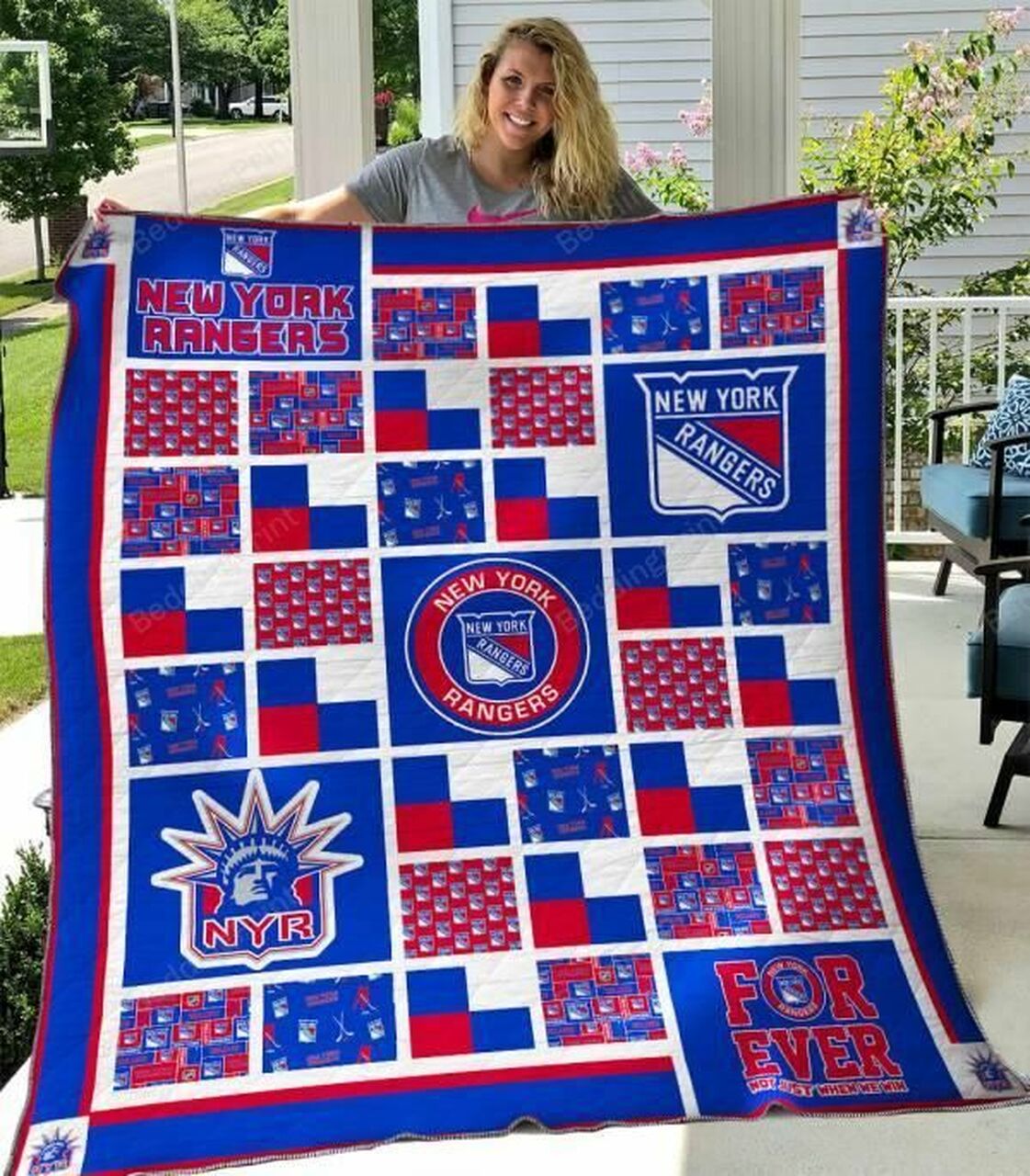 New York Rangers Quilt Bedding Set Blanket for Personalized Home Decor and Family Gifts
