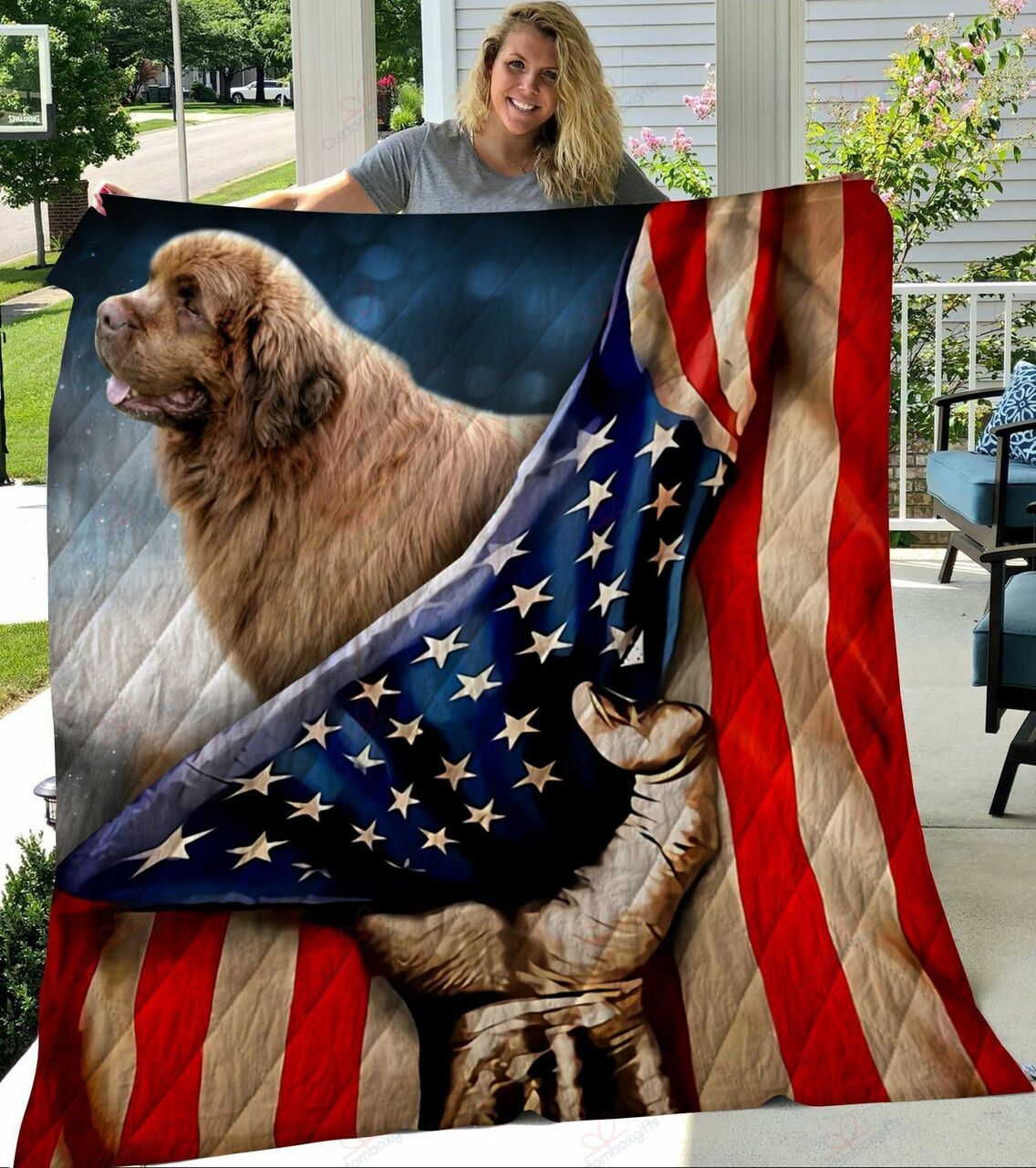 Newfoundland And Usa Flag Quilt Bedding Set Blanket