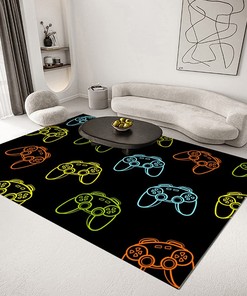 Non-Slip Big Area Rugs Controller Gamepad Black Carpets for Gamer Boys Bedroom