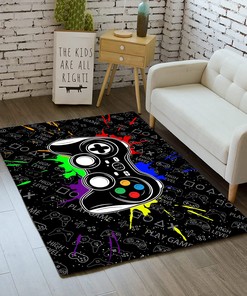 Non-Slip Game Controller Area Rug for Room - Decor Floor Mat - Boys Gaming Gamer Rug Black