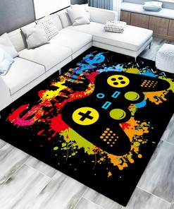 Non-Slip Gamer Carpets for Living Room Bedroom with Gamepad Controller and Modern Area Rugs Design