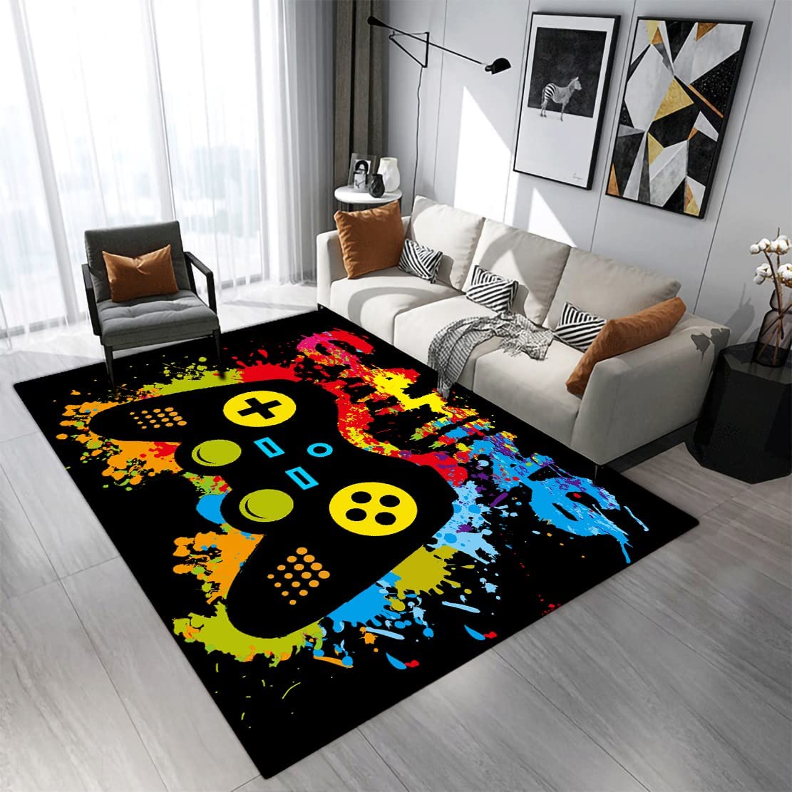 Non-Slip Gamer Carpets for Living Room Bedroom with Gamepad Controller and Modern Area Rugs Design - Image 2