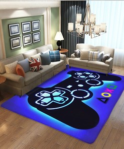 Non-Slip Teen Boys Carpets with Printed Gamepad Living Room Mat and Gamer Bedroom Area Rugs