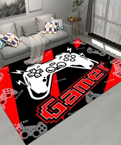 Non-Slip Video Game Controller Gamepad Carpets with 3D Printed Pattern for Living Bedroom Game Room Decor