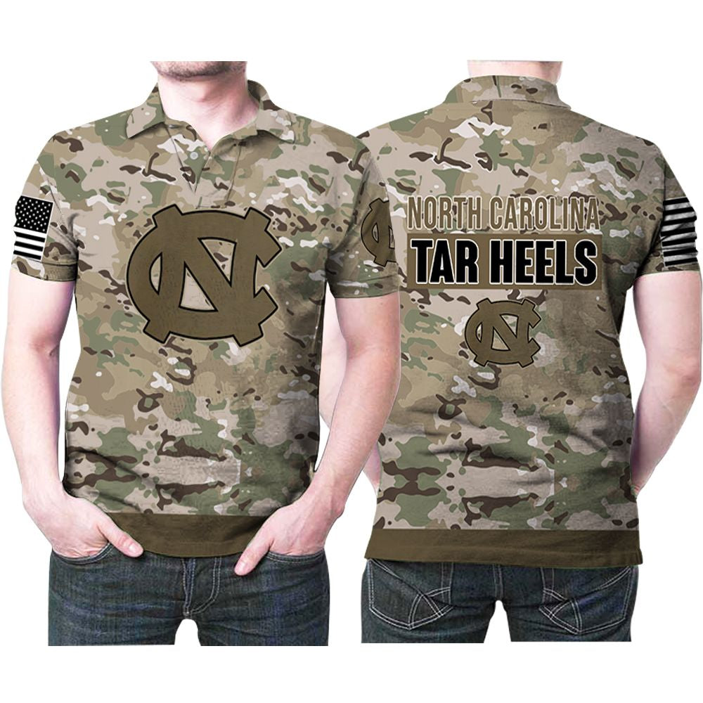 North Carolina Tar Heels Camouflage Veteran Us Flag 3D Printed Gift For North Carolina Tar Heels Fan Polo