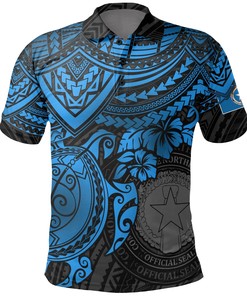 Northern Mariana Islands Polynesian Polo Shirt - Blue Turtle