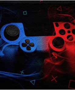 Nostalgic Gaming PC Door Mat for Boys Room, Gamepad Area Rug with Game Joysticks Bedroom Rug and Video Games Kitchen Mat