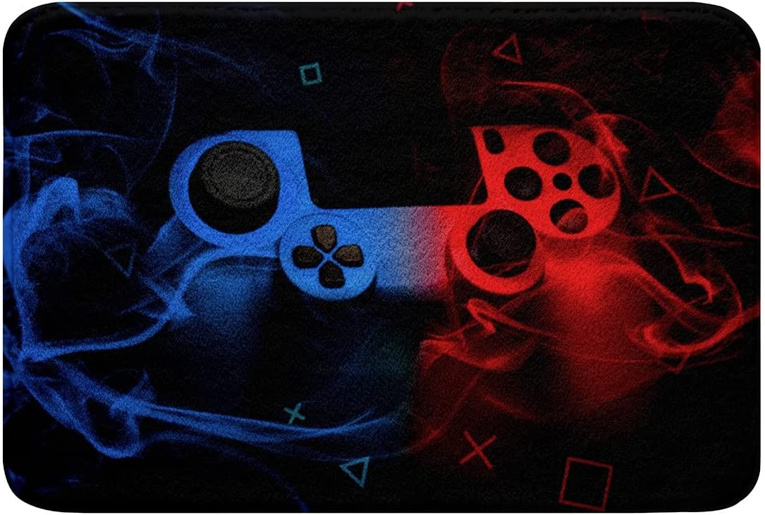 Nostalgic Gaming PC Door Mat for Boys Room, Gamepad Area Rug with Game Joysticks Bedroom Rug and Video Games Kitchen Mat