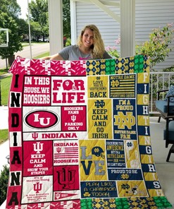 Notre Dame Fighting Irish And Indiana Hoosiers Quilt Bedding Set Blanket Bedroom Decor, Gifts for Family