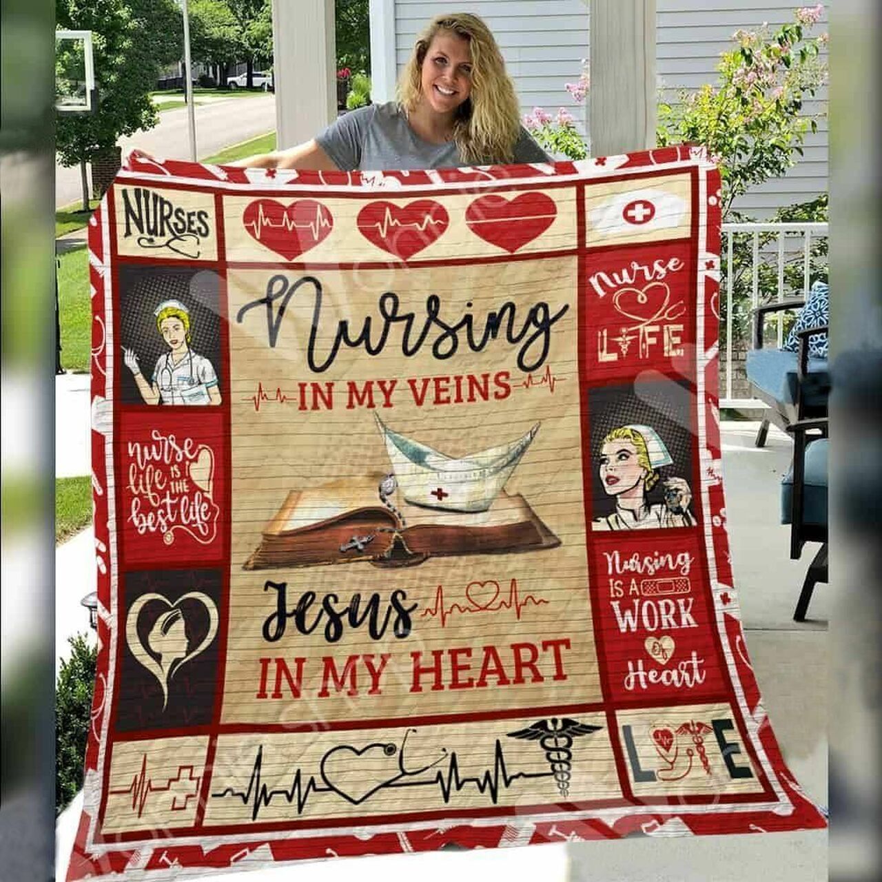 Nurse Awesome Quilt Bedding Set with Name Personalization - Bluefink