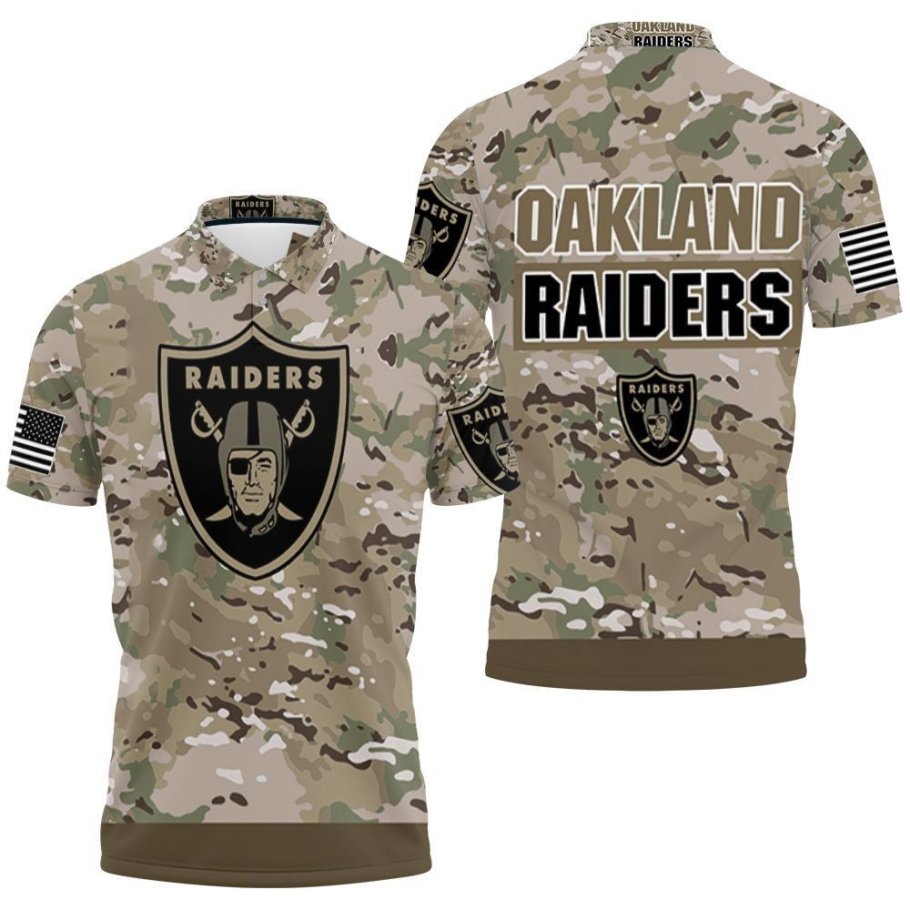 Oakland Raiders Camo Pattern 3D Polo Shirt