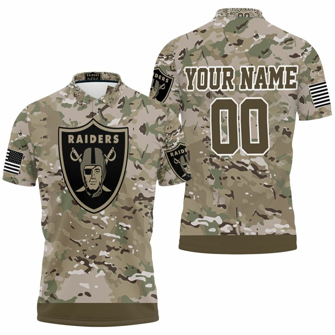 Oakland Raiders Camouflage Veteran Personalized Polo Shirt