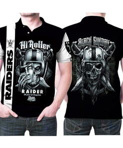 Oakland Raiders Hi Roller Skull Black Sunday Face Of Champions 3D Printed Gift For Oakland Raiders Fan Polo Shirt