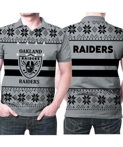 Oakland Raiders Light Up Ugly Christmas Pattern 3D Printed Gift For Oakland Raiders Fan Polo Shirt