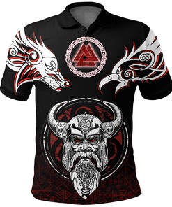 Odin Raven Fenrir and Valknut Polo Shirt