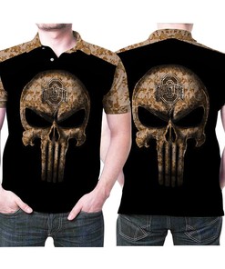 Ohio State Buckeyes Camo Punisher Skull 3D Printed Gift For Buckeyes Fan Polo