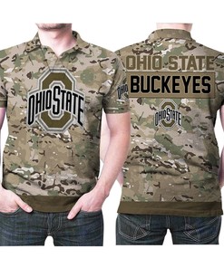Ohio State Buckeyes Camouflage Veteran American Flag 3D Printed Gift For Buckeyes Fan Polo
