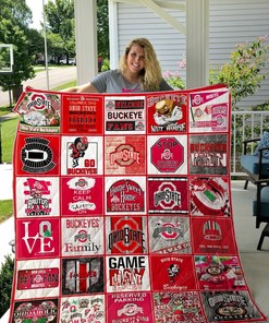 Ohio State Buckeyes Football Quilt Bedding Set Blanket Fan Made Bedroom Decor, Gifts for Family