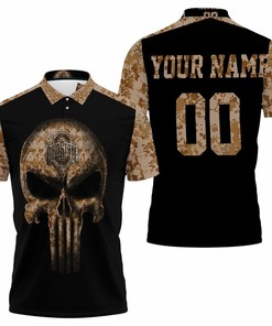 Ohio State Buckeyes Skull 3D With Camourflage Sleeves Personalized Polo Shirt
