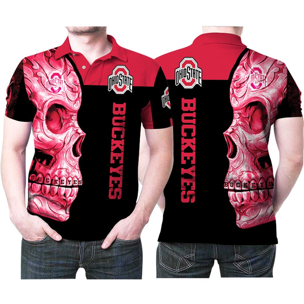 Ohio State Buckeyes Sugar Skull Flowers 3D Printed Gift For Ohio State Buckeyes Fan Polo