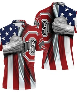 Ohio State Buckeyes Under American Flag 3D Jersey Polo