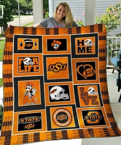 Oklahoma State Cowboys Quilt Bedding Set with Custom Name, Perfect for Sports Fans and Family Gifts