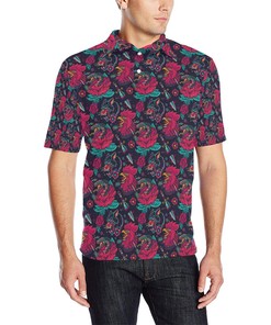 Old School Tattoo Print Men Polo Shirt