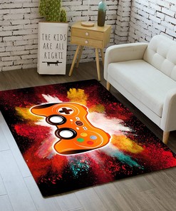 Orange Gamer Rug Controller Gamepad Pattern Gaming Carpets for Boys Video Games Area Rug