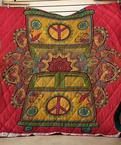 Orange Hippie Van Mandala Comforter Set Quilt Bedding Set Bedroom Decor, Gifts for Family