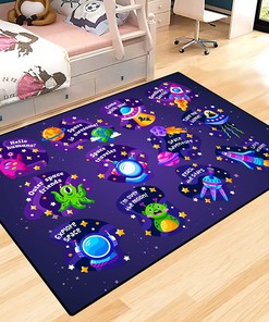 Outer Space Rug for Kids' Room: Non-Slip Universe Planet Floor Mat, Ideal Carpet for Boy's and Girl's Bedroom