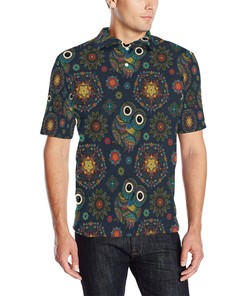 Owl Boho Style Pattern Print Design Men Polo Shirt
