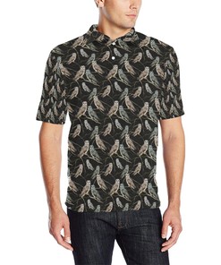 Owl Branch Themed Design Print Men Polo Shirt
