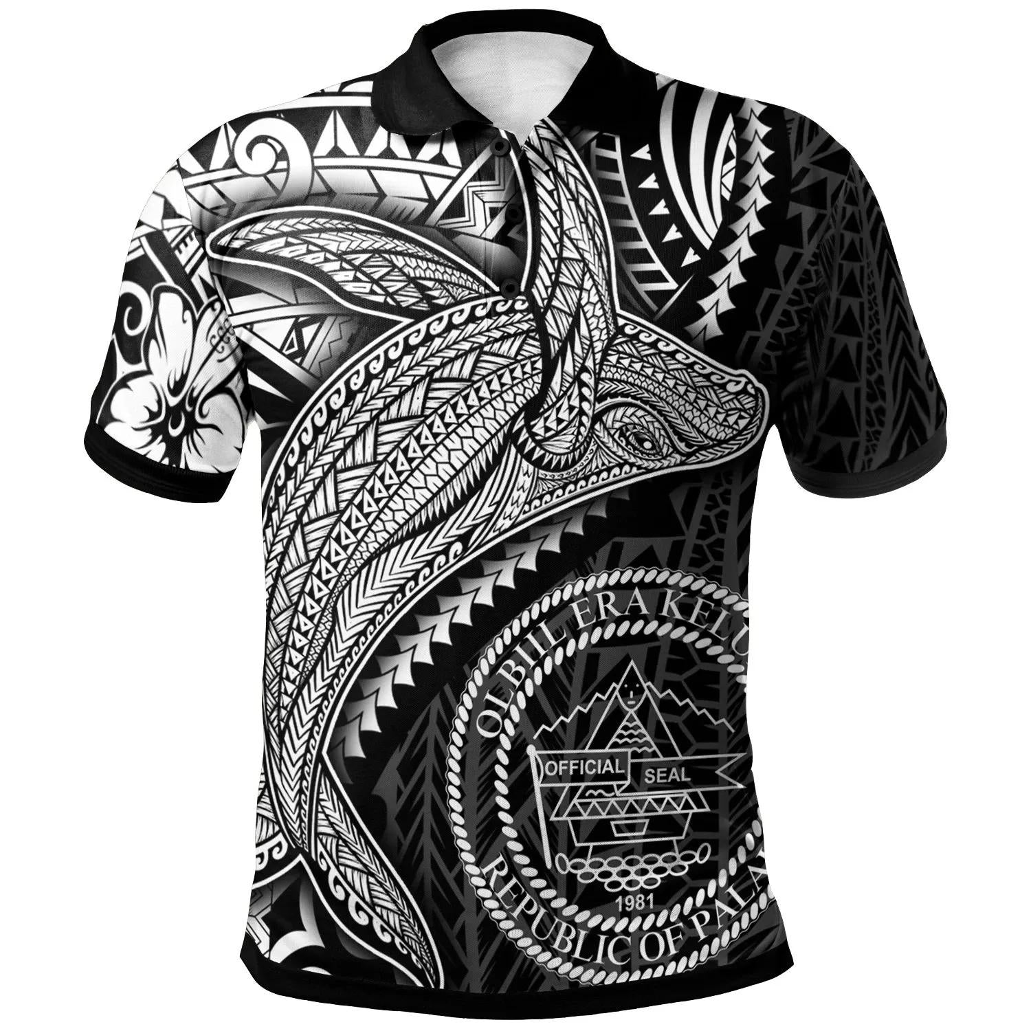 Palau Polo Shirt - Humpback Whale & Coat of Arms White