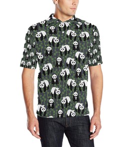 Panda Bear Bamboo Themed Print Men Polo Shirt