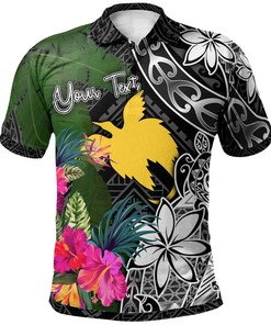 Papua New Guinea Custom Personalised Polo Shirt - Turtle Plumeria Banana Leaf