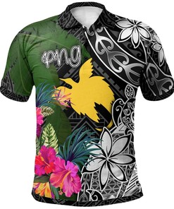 Papua New Guinea Polo Shirt - Turtle Plumeria Banana Leaf