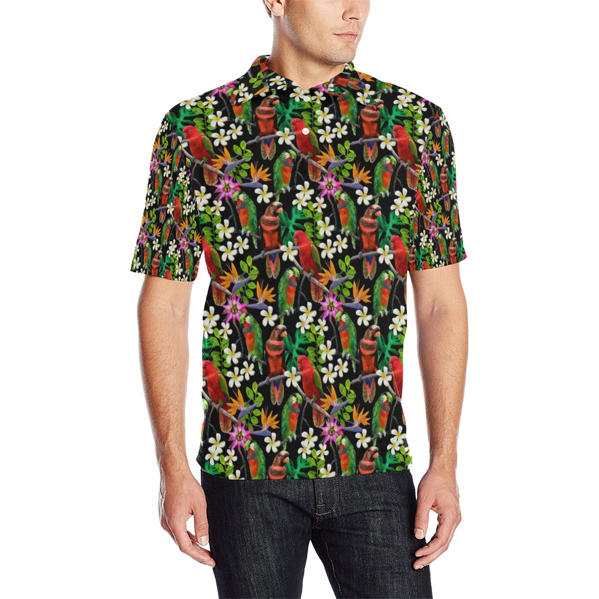 Parrot Design Print Men Polo Shirt
