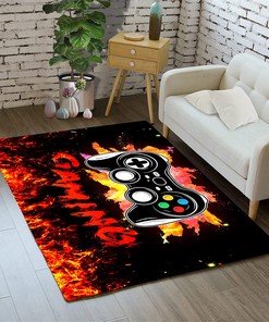 Passion Flame Game Rug - Personalized Video Controller Gamer Area Rug for Boys' Room Decor, Entry Rug Floor Carpet