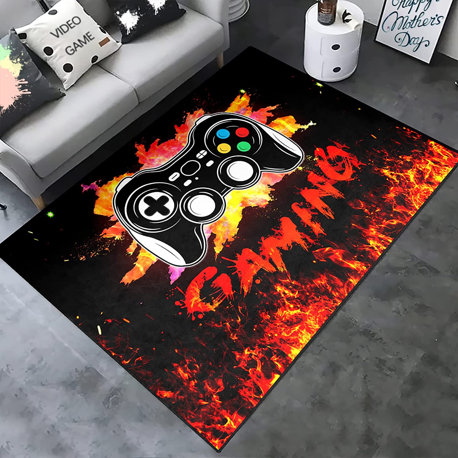 Passion Flame Game Rug - Personalized Video Controller Gamer Area Rug for Boys' Room Decor, Entry Rug Floor Carpet - Image 2