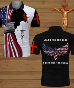 Patriotic Kneel For The Cross American Flag Wings Polo Shirt