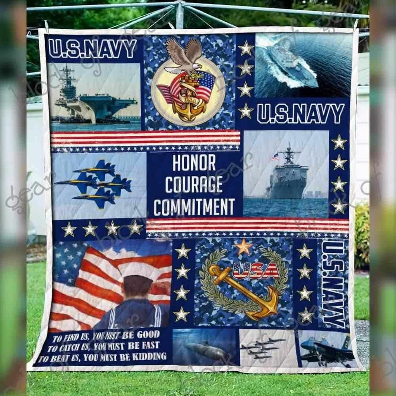 Patriotic Navy Quilt Blanket Bedding Set - Perfect for Home Decor and Gifts for Fans